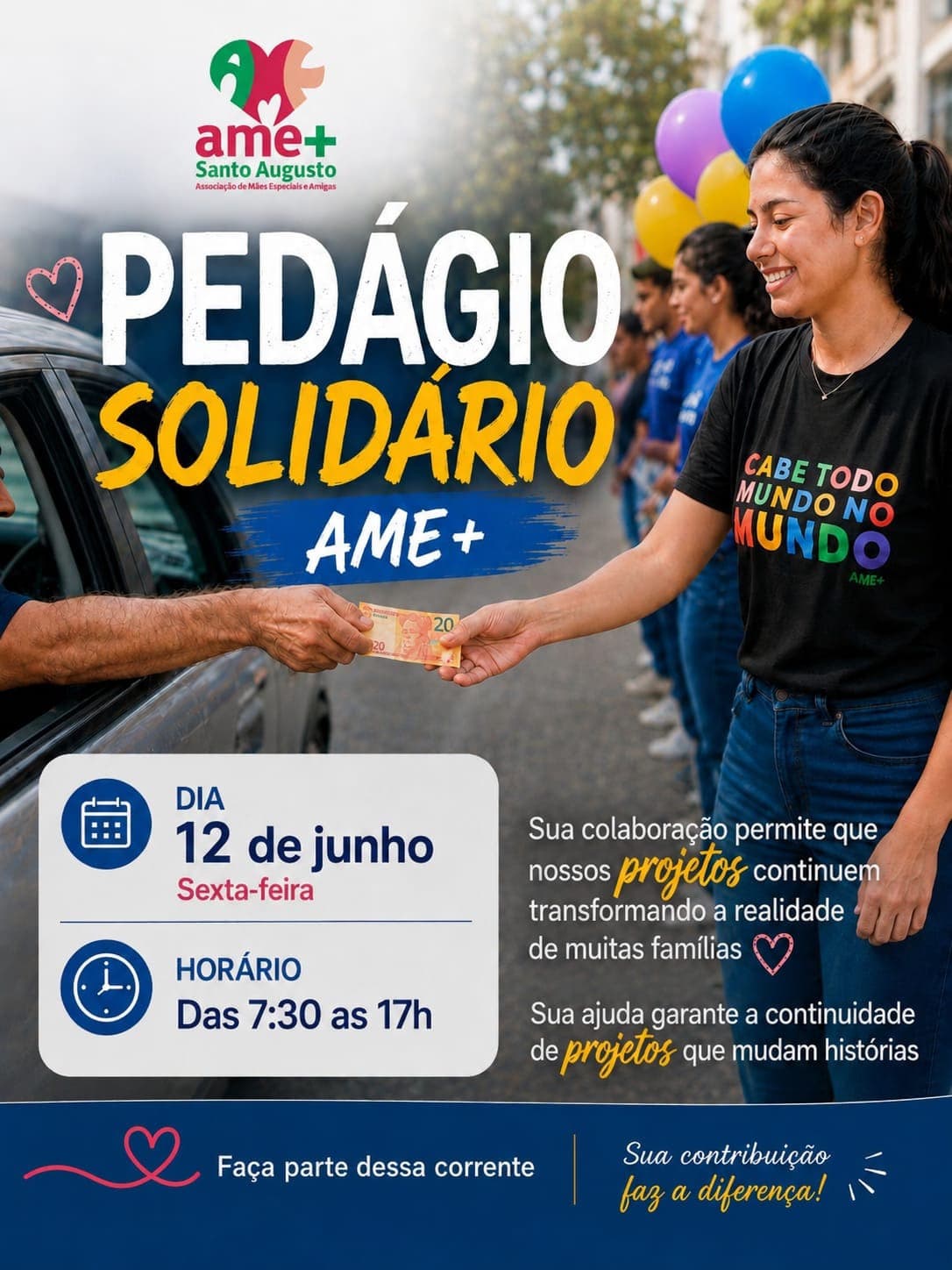 AME+ realizará Pedágio Solidário no dia 12 de junho em Santo Augusto
