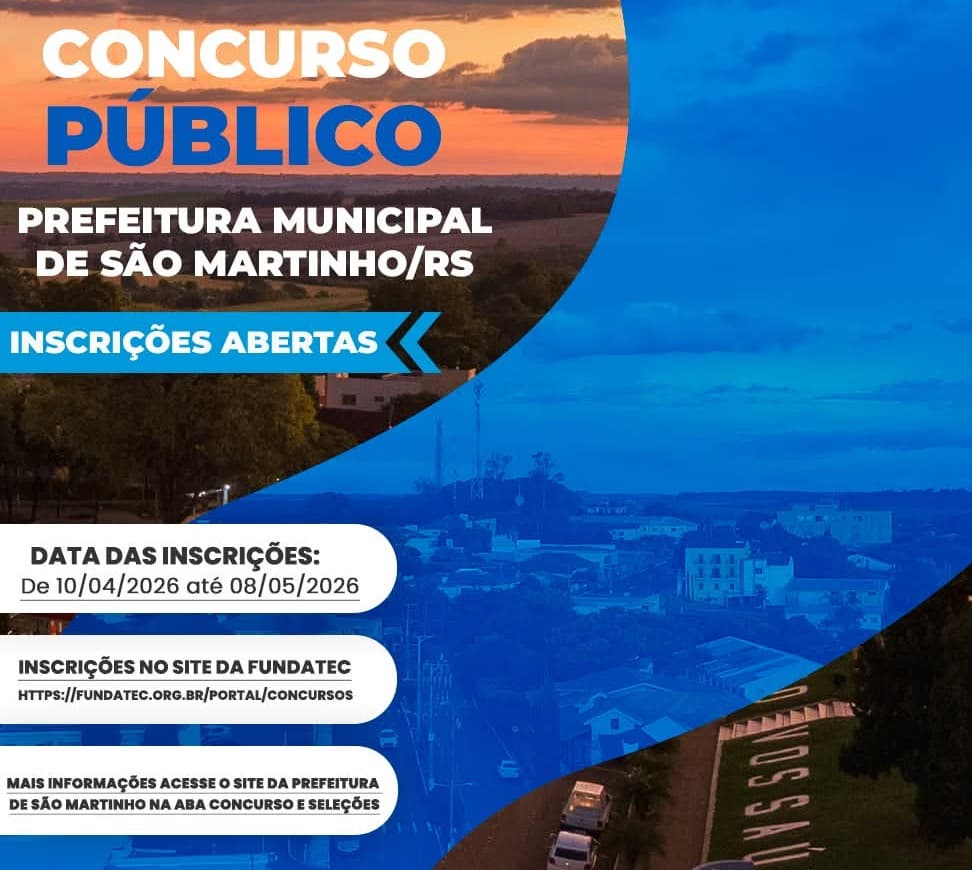Inscrições abertas para concurso público em São Martinho