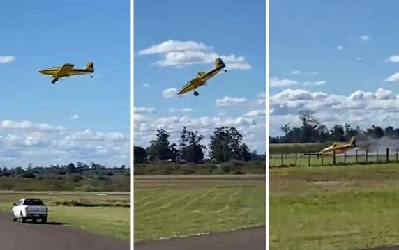Avião agrícola sofre acidente ao tentar pouso de emergência em Alegrete;